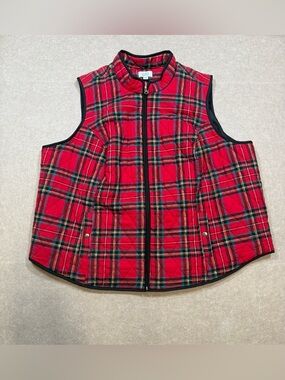 Croft & Barrow WOMENS PUFFER VEST 
DOWN FULL ZIP PLAID RED Plus Size 4X